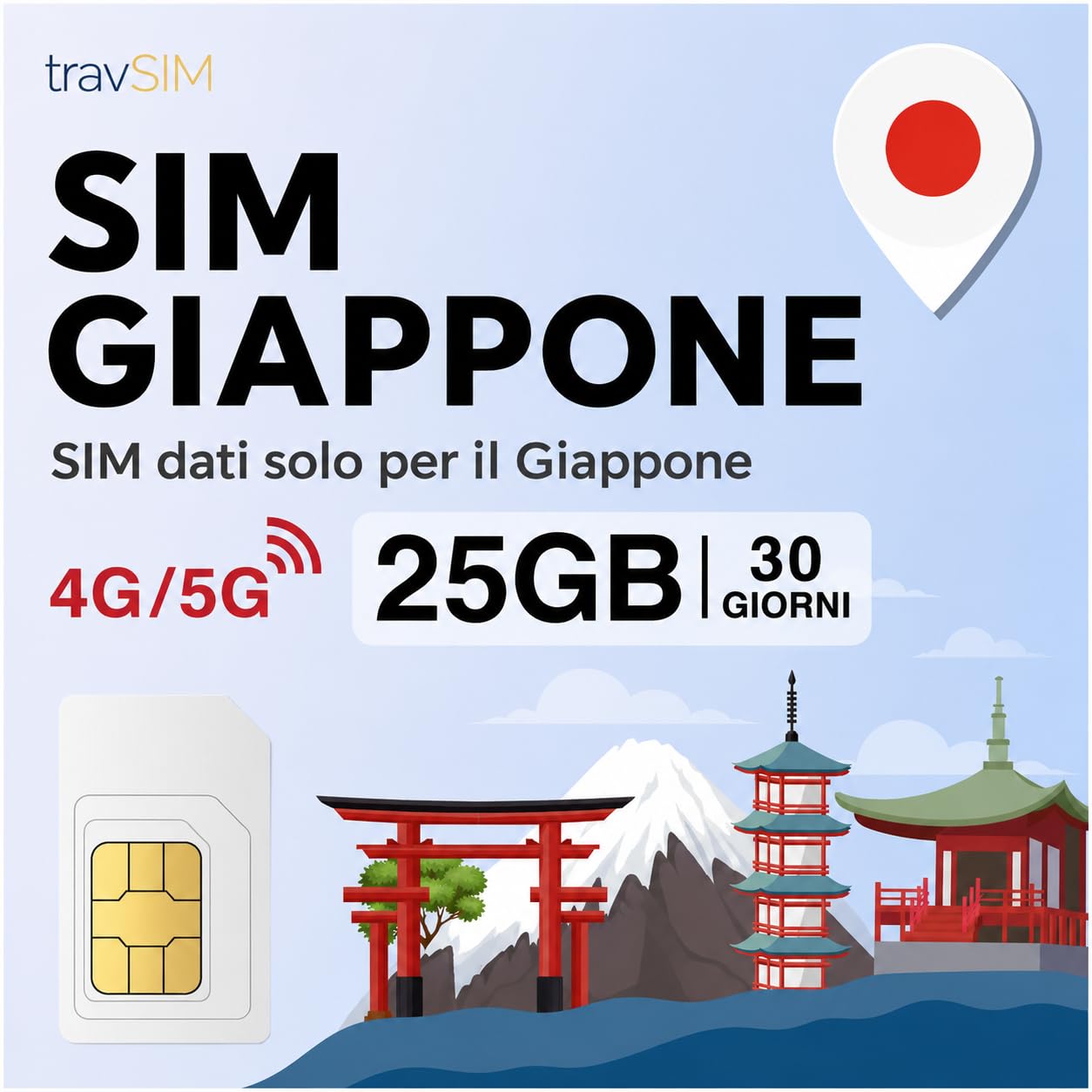 SIM giapponese con 15 GB di dati ad alta velocità 5G/4G | SIM giapponese valida 30 giorni per rimanere sempre connessi | Nessun costo di roaming | Attivazione rapida e funzionalità hotspot | travSIM