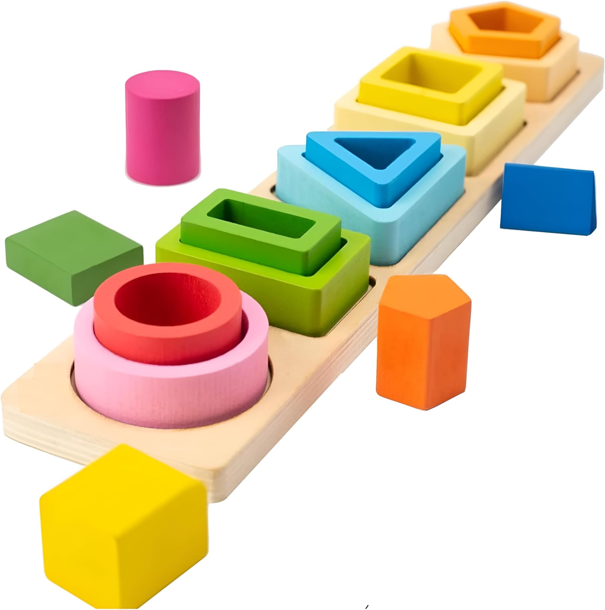 CHANNAPATNA TOYS Wooden Building Blocks Montessori Toys for 1 2 3 Year Old Boys Girls- Block Sorting & Stacking Toys for Baby Toddlers, Educational Shape Color Sorter Preschool Kids Gifts,1 Piece