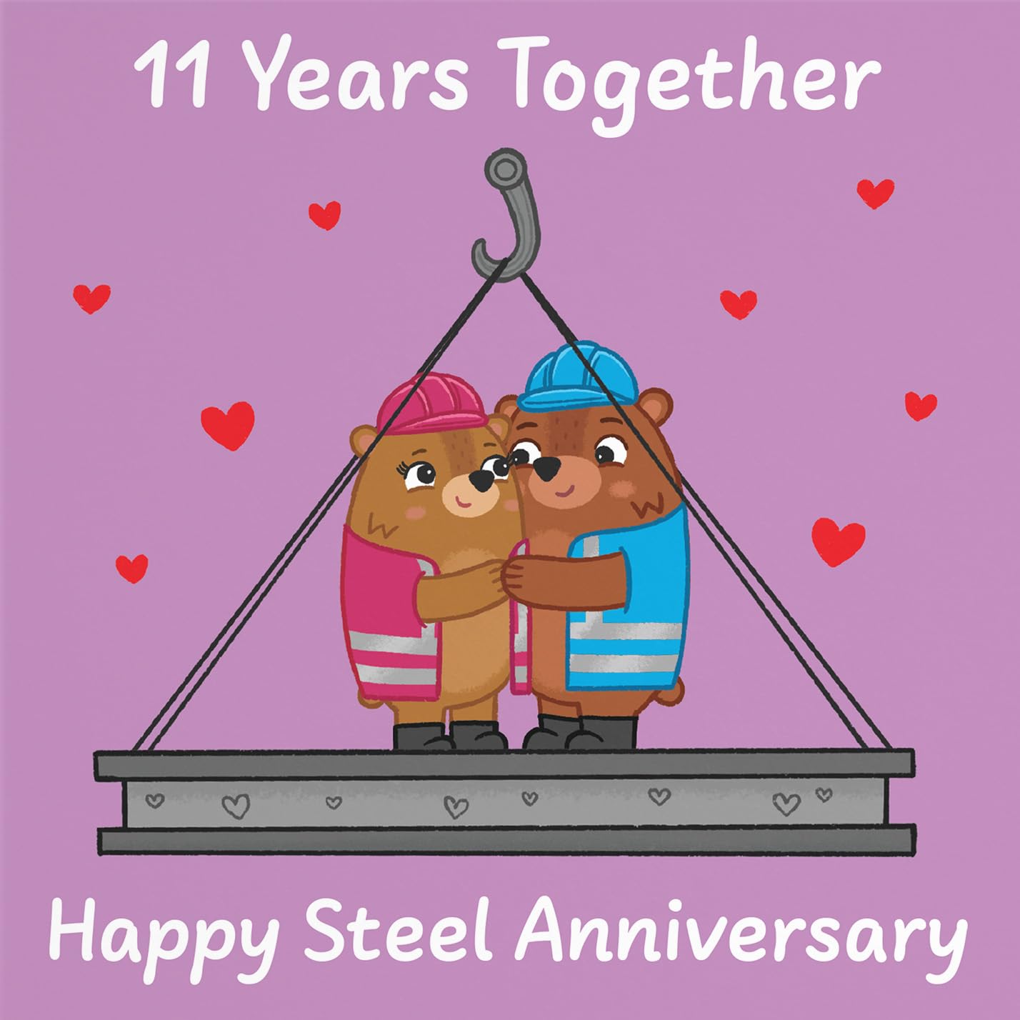 Hunts England, Cute 11th Anniversary Card, Steel Anniversary, Bears, 11 Years, for Him Her, Couple, Men, Women - Image 2