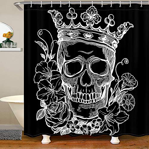 Skulls Candy Bathroom Shower Curtain Black Flower Shower Curtain Liner Horror Rose Shower Curtain Waterproof Washable Shower Curtain With Hooks 72" Wx72 L #TOP18