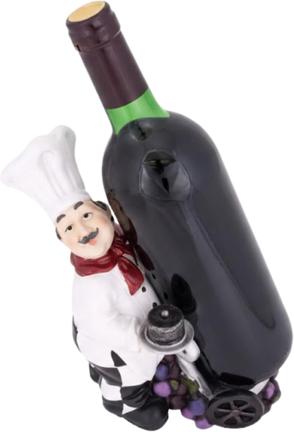 Italian Chef Wine Bottle Holder - Single Bottle Display Stand with Grapes - Decorative Wine Rack for Kitchen & Bar Decor