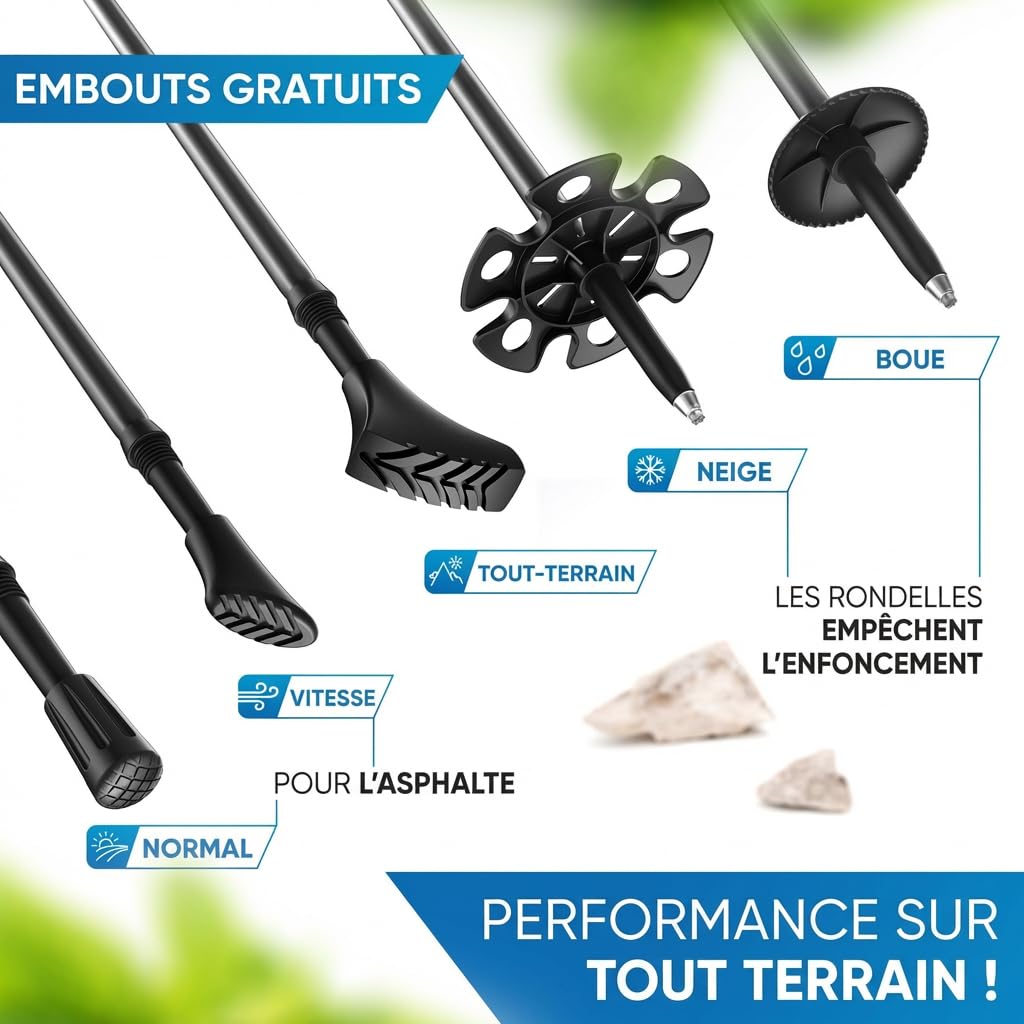 NORDMUT® Bâtons de Randonnée Pliables en Aluminium ou Carbone Ultra-léger – à partir de 1,50 m ou 1,65 m – Bâtons de Trekking Stables avec Poignées Ergonomiques –