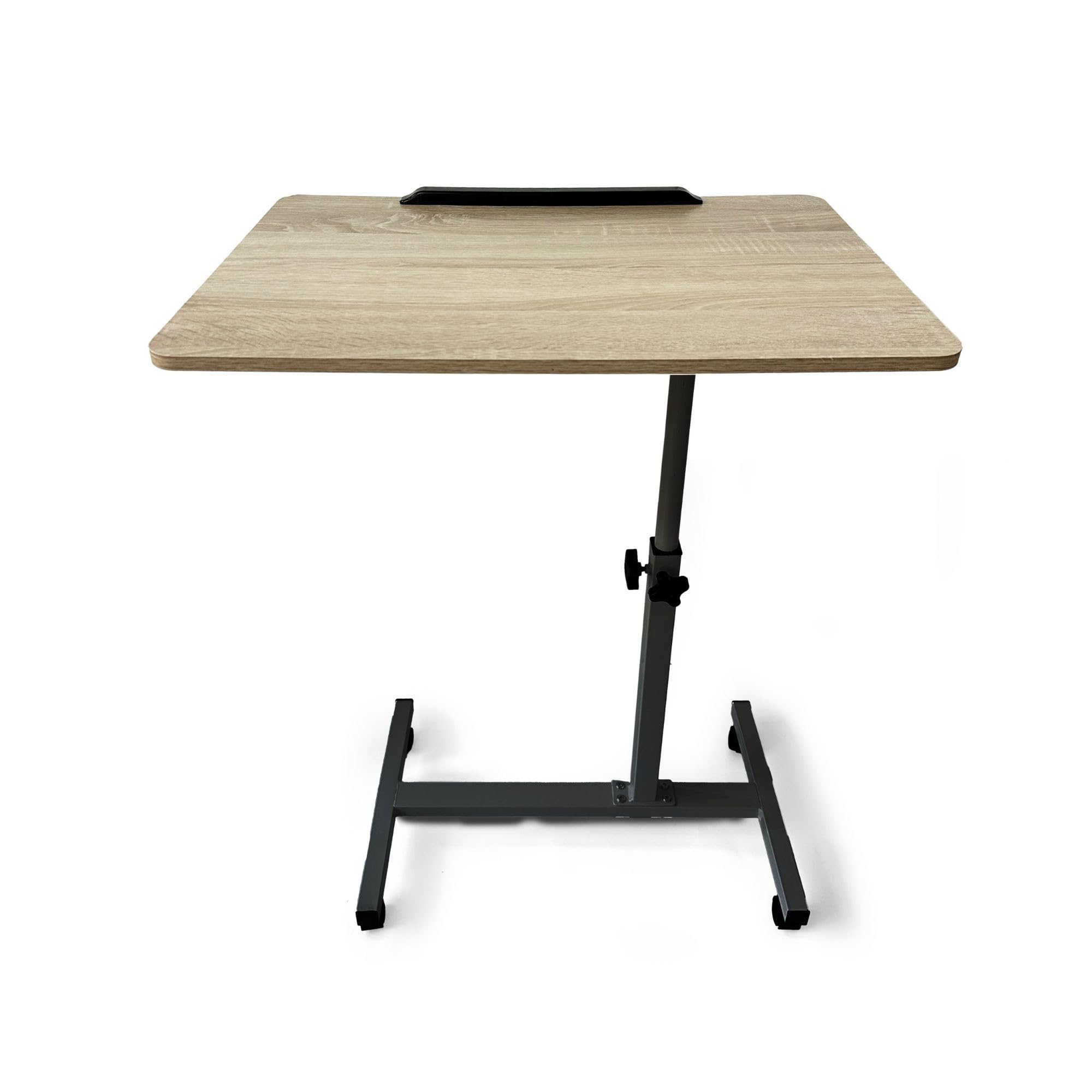 INDE MOBLEKIT | Mesa Auxiliar Regulable con Tablero Inclinable 60x40x59-89 cm, Escritorio con Ruedas para Sofá o Cama, Metal y Madera, Mesa Auxiliar con Altura Ajustable y Freno
