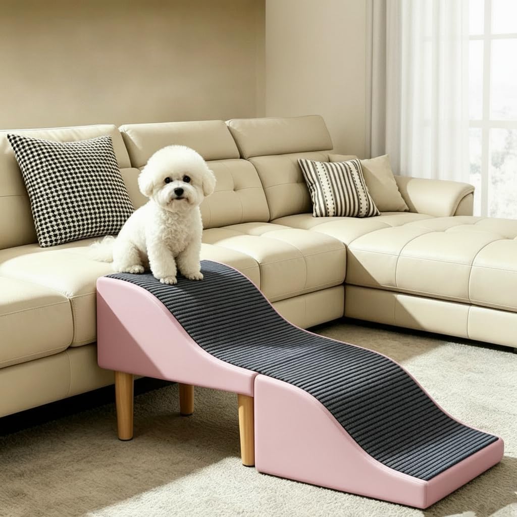 KESOTO Rampa per Animali Domestici con Superficie Antiscivolo Pieghevole per Struttura Durevole in Pelle Accesso Facile a Letto E Divano Adatta, Rosa, Onda