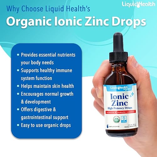 Miniatura 3 de LIQUIDHEALTH USDA Orgánico Zinc Iónico Gotas de Alta Potencia - Suplemento Vitamínico Líquido de Minerales Traza para Adultos, Niños - Apoyo