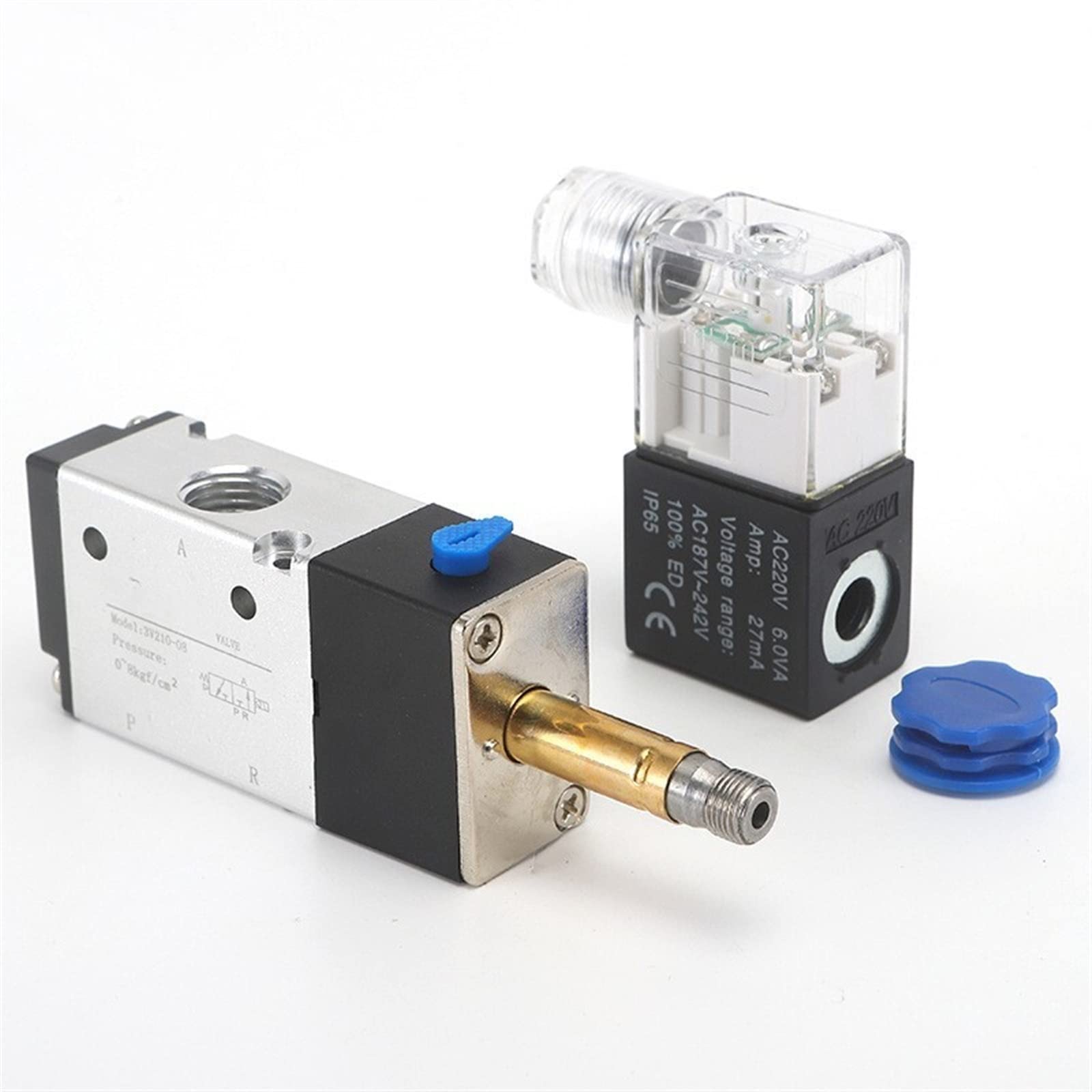 Pneumatyczny zawór elektromagnetyczny 3V210-06/08 DC12 V 24 V AC110 V 220 V 3-drożny 2 pozycje, zawór kierunkowy powietrza, gazowy magnetyczny zawór 1 szt. (3v210-06 AC220v)