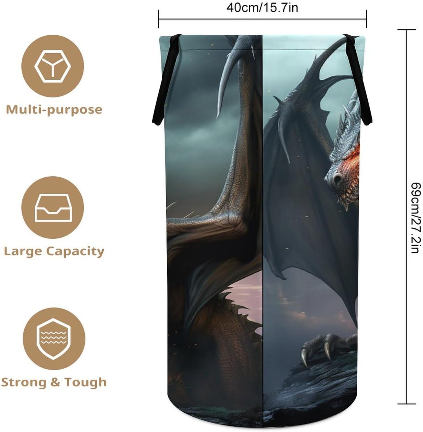 Cool Dragon Laundry Basket Dirty Clothes Hamper Collapsible Laundry Hamper with Handles for Clothes Toys in The Dorm & Family Closet Storage Container And Organizer image 2