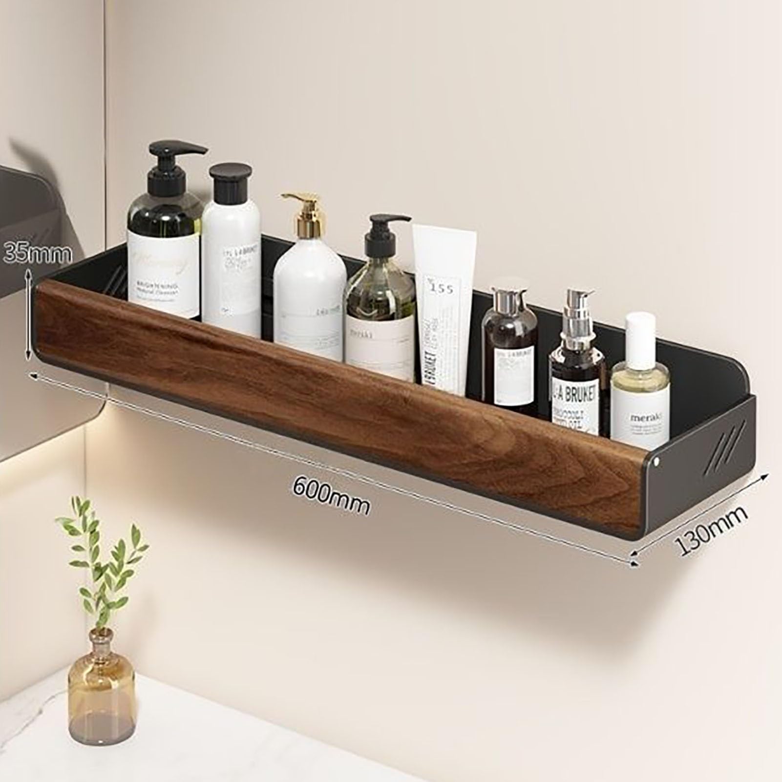 Organizer Da Bagno A Parete Senza Fori, Portasciugamani Doccia In Acciaio Al Carbonio Effetto Legno Per Bagno, Doccia, Cucina(600mm)