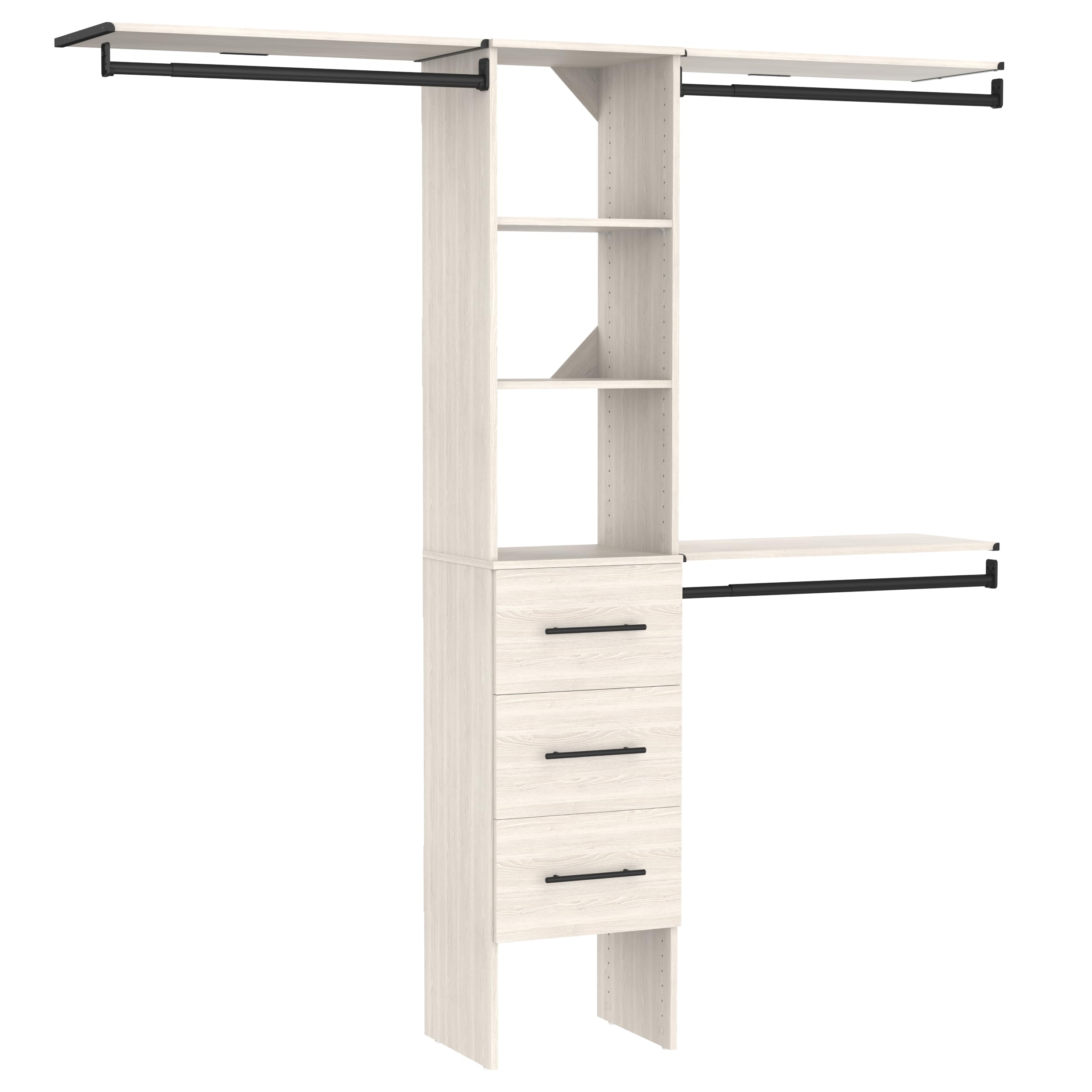 ClosetMaid SuiteSymphony 16-Inch Closet System Tower with (3) Hanging Rods, (3) Drawers, and (3) Top Shelves, White Timber