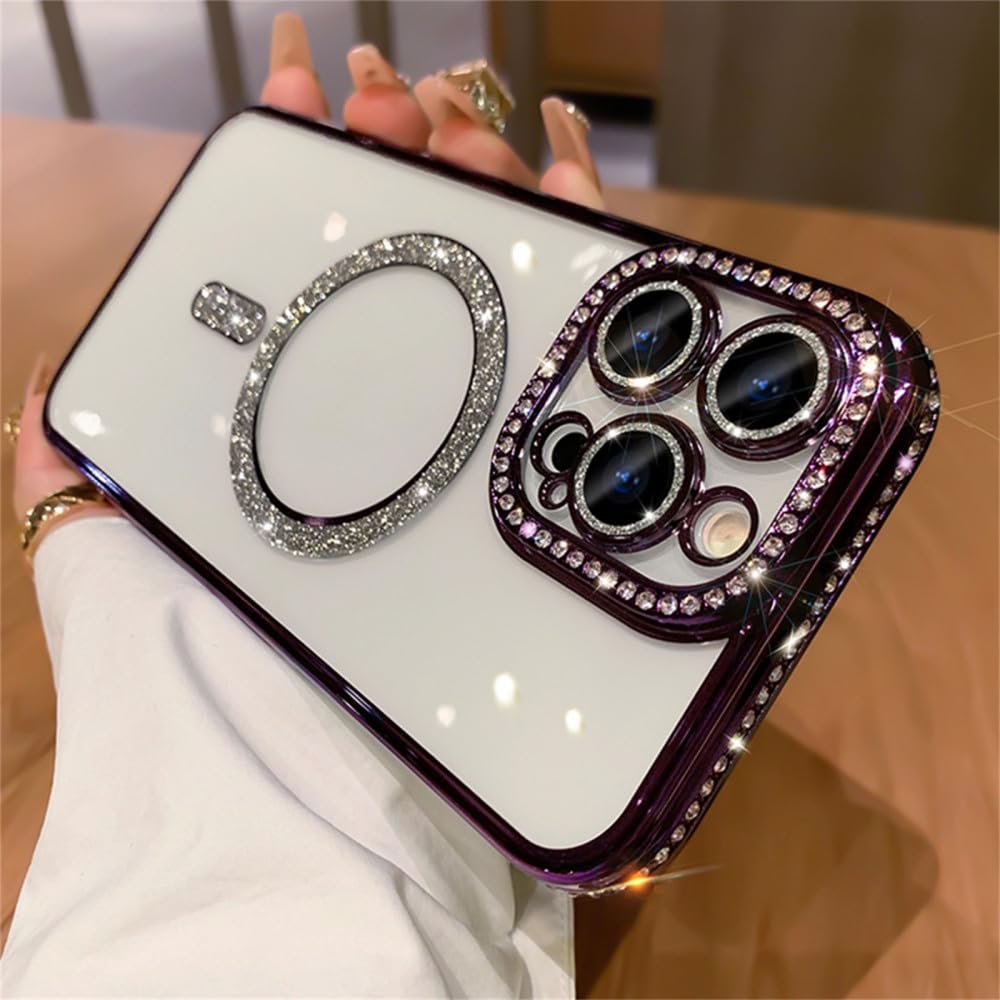 Étui magnétique iPhone 12 Pro Max paillettes violet coque induction - 8