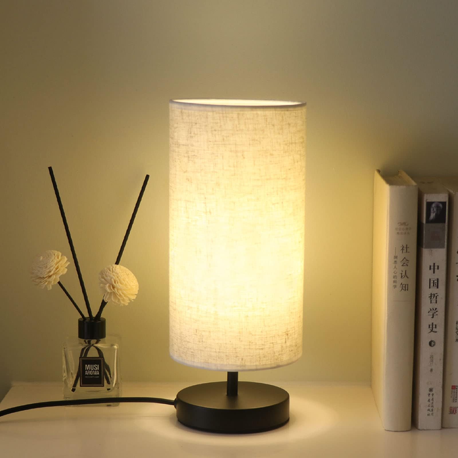 WOORFOO Bedside Table Lamp, LED Modern Nightstand Desk Lamp with Fabric ...