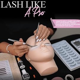 Hoka Lash Eyelash Extension Kit & Training Course and Certification, Professional Lash Extension Kit for Beginners Includes Practice Mannequin Head, Lash Trays, Glue, Tweezers, Fan & More