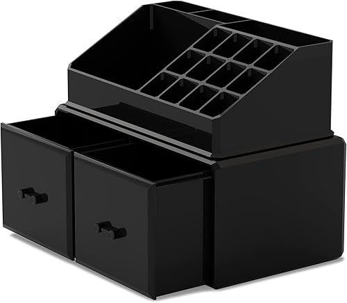 Miniatura 6 de READAEER Organizador de maquillaje 2 piezas estuche de almacenamiento de cosméticos con 2 cajones grandes negro