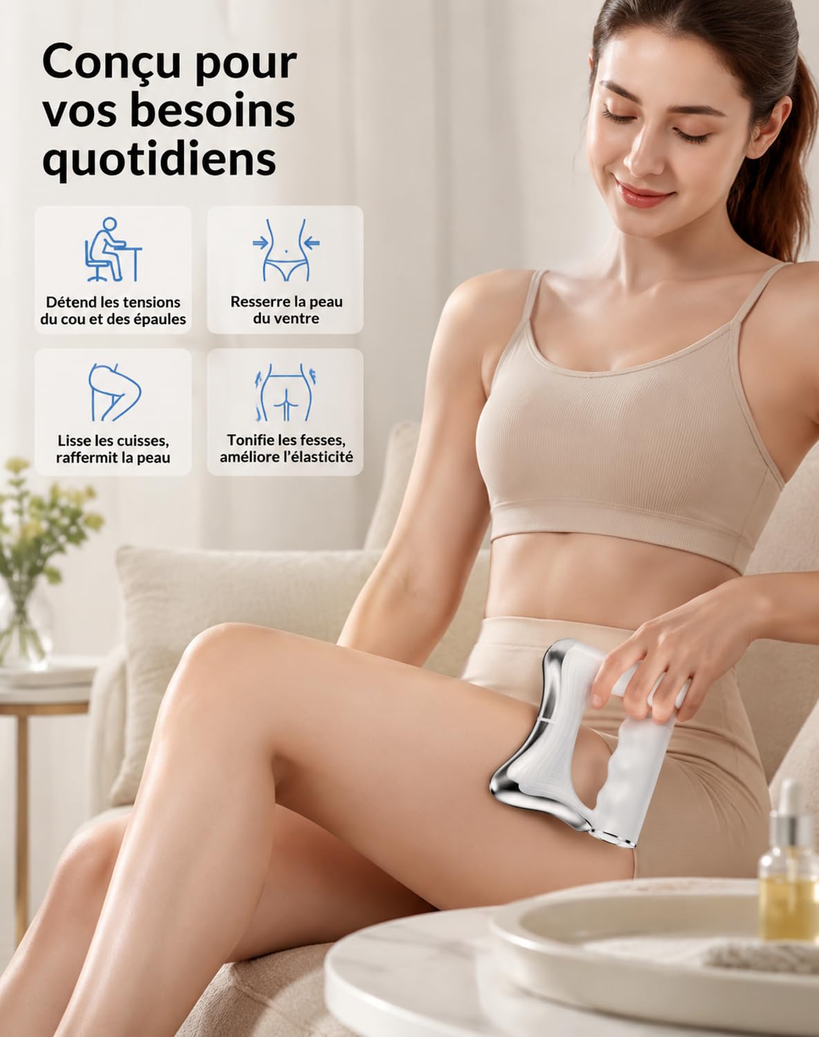 Luxcary Masajeador Drenante Reafirmante para Abdomen y Muslos | Drenaje Linfático, Reafirma la Piel, Zona Abdominal, Para Muslos, Uso Corporal
