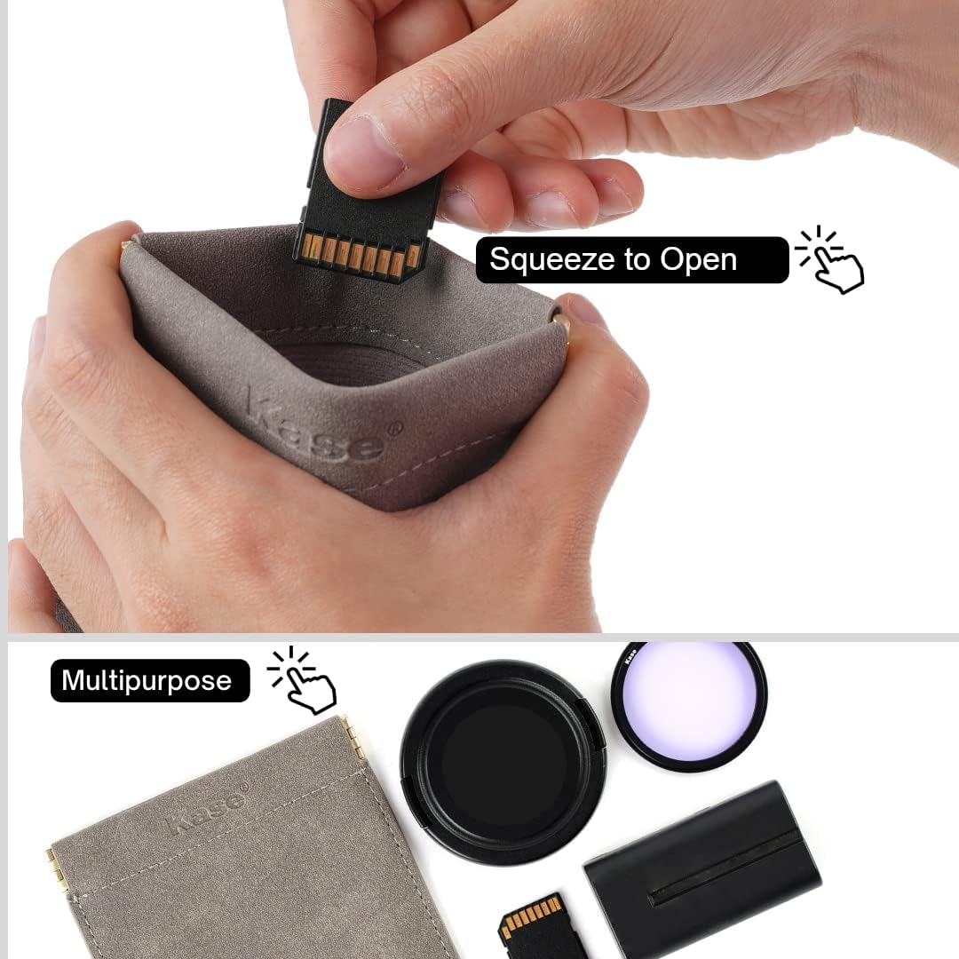 Kase 3 Pack Filter/Small Item Spring Closure Faux Suede Storage Pouch Holds up to 82mm