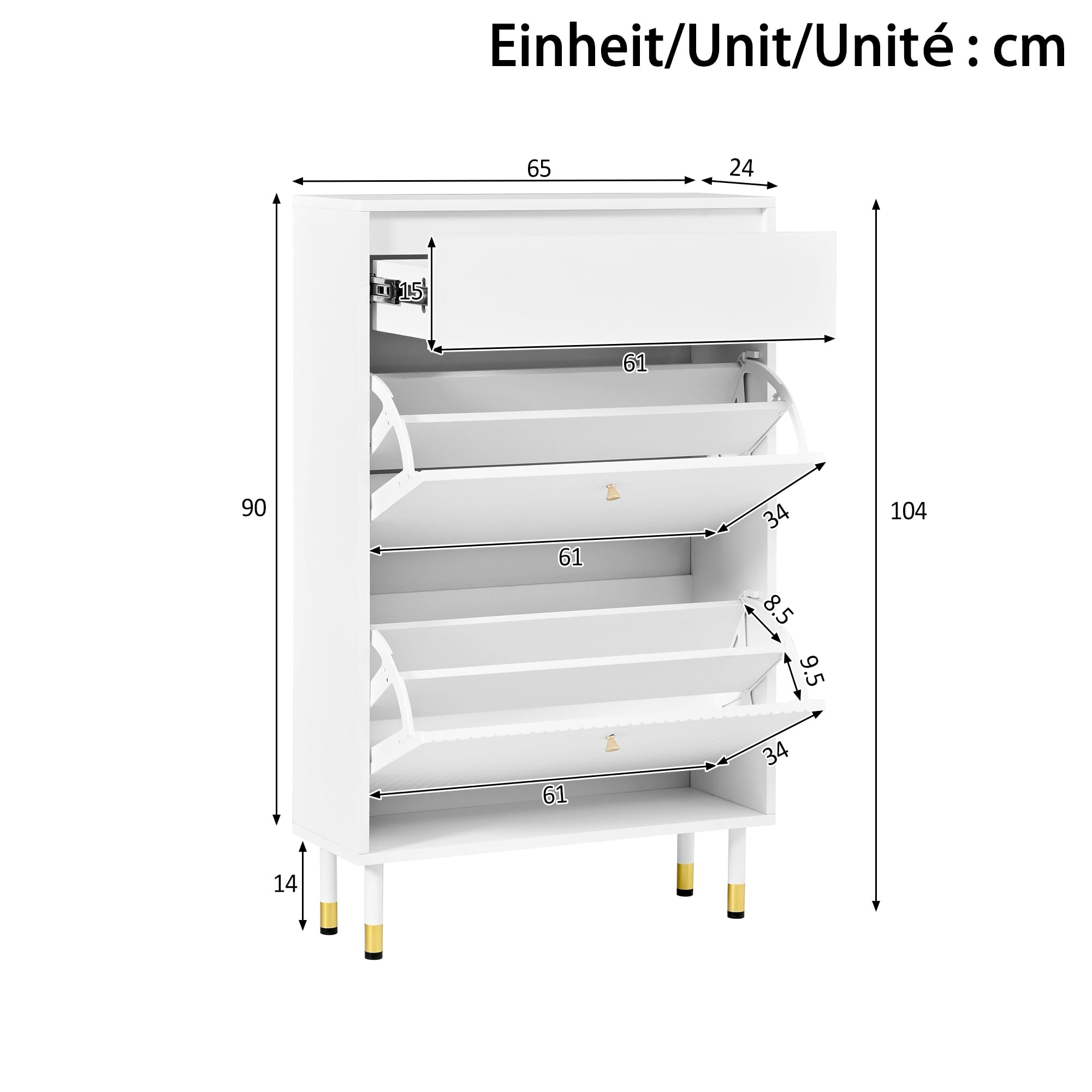Garderobenset mit Schuhschrank und Staurschrank, kombinierte Standgarderobe mit 6 Haken und Schublade, modulares Flurmöbel für Flur, Diele und Eingangsbereich, Weiß B70xH180xT35 cm + B65xH104xT24 cm