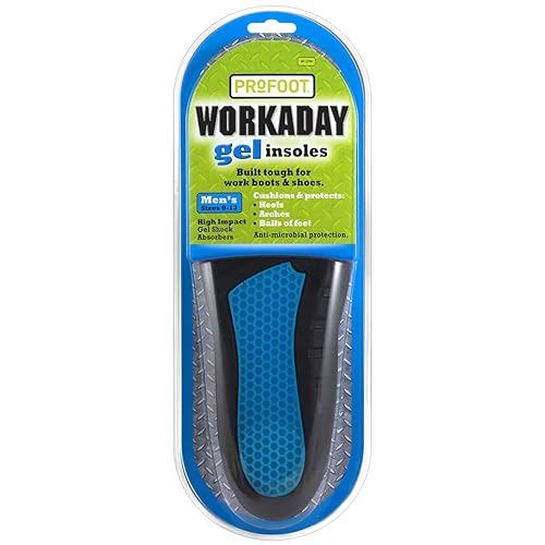 PROFOOT Workaday - Plantillas de zapatos para hombre (tallas 8-13), plantillas acolchadas de gel de alto impacto para alivio del dolor de talón,