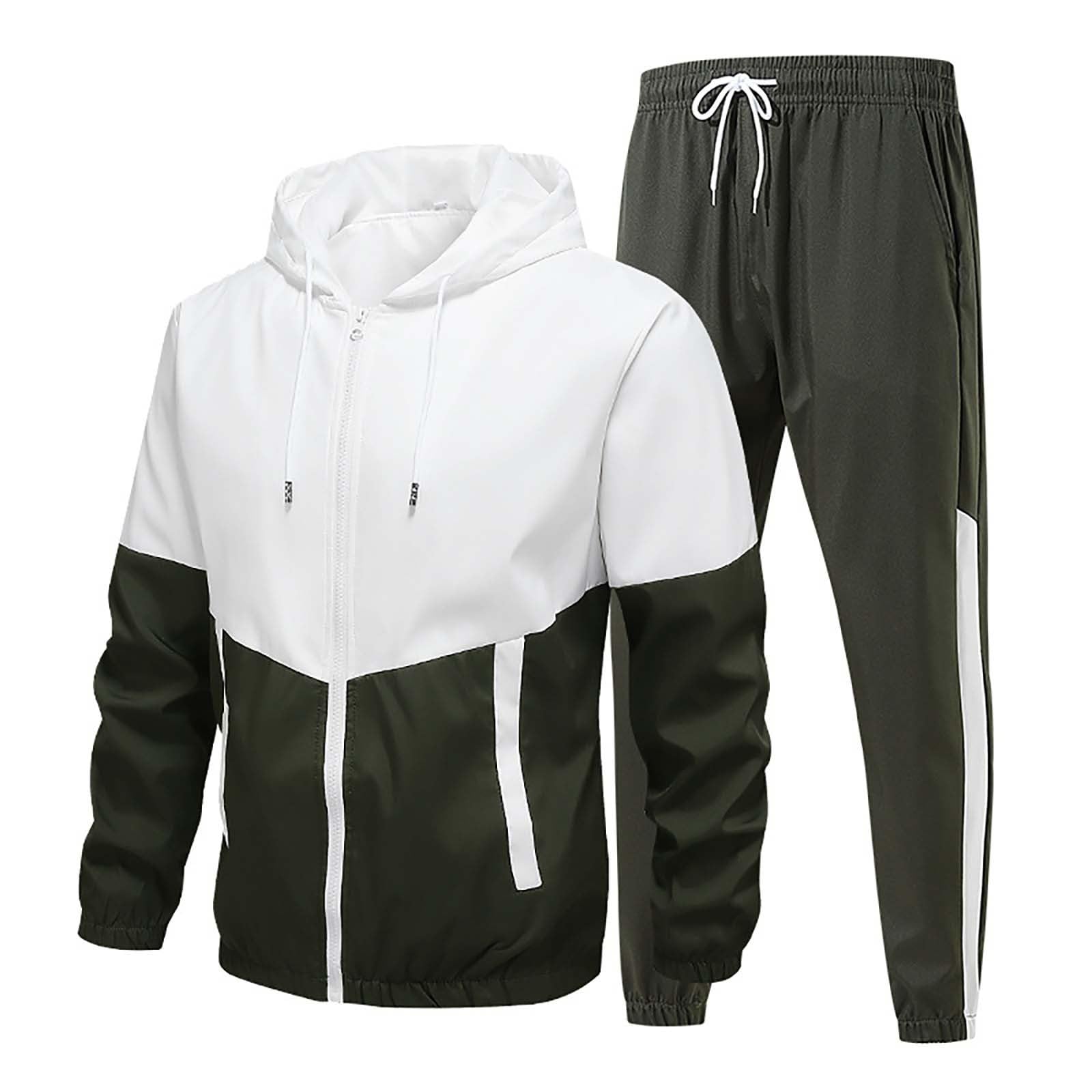 Męski zestaw dresowy, bluza z kapturem i joggery, 2-częściowy dres treningowy z zamkiem błyskawicznym, lekka kurtka z kapturem i spodnie ze sznurkiem, miękka, oddychająca odzież sportowa, na siłownię