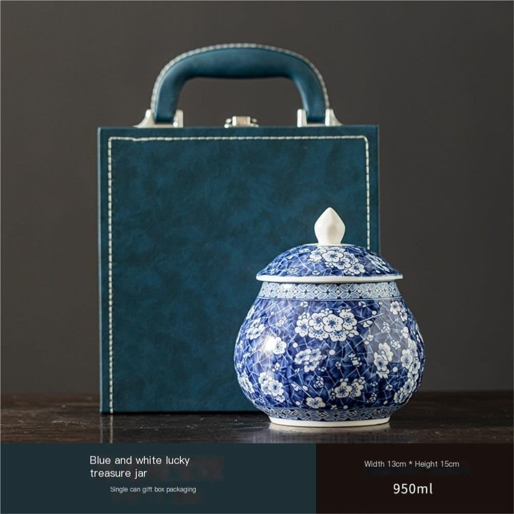Set Da Tè Contenitore in ceramica for la conservazione del tè sfuso Barattolo sigillato Set da tè retrò blu e bianco Barattolo singolo/bicchiere doppio Set di scatole regalo Barattolo Per Conservare I