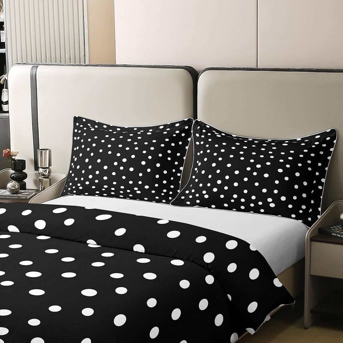 Erosebridal Polka Dots 100% Cotton Duvet Cover Black and White Comforter Cover Queen Size,Boho Geometric Dot Bedding Set Modern Abstract Fashion Bed Set,White Black