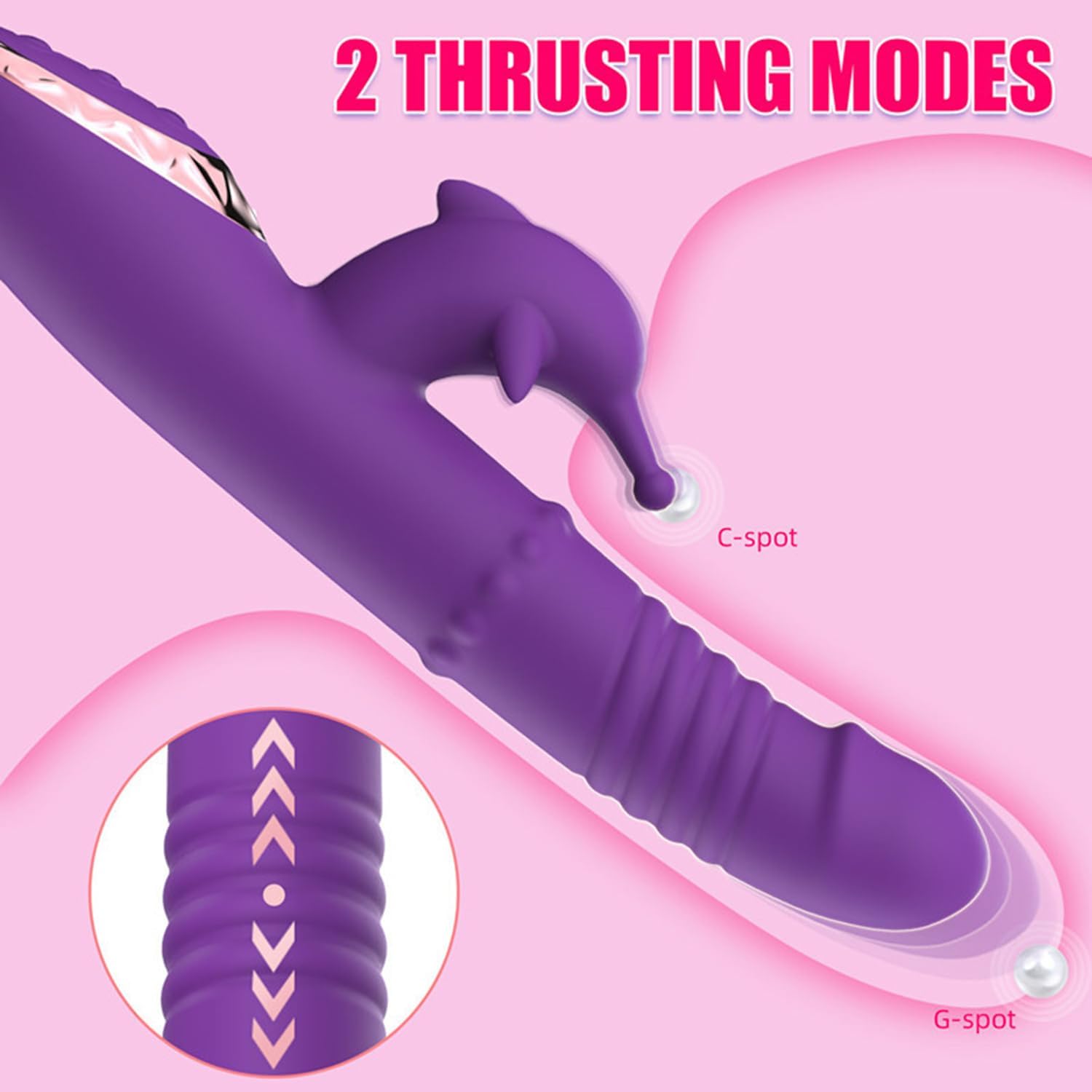 Thrusting Vibrator with Bendable Ridged Shaft,Rabbit Vibrator with Flexible Dolphin Nose Tickler, Dildo Vibrator with Beads Stimulator, Real-Touch Silicone, Sex Toys for Women