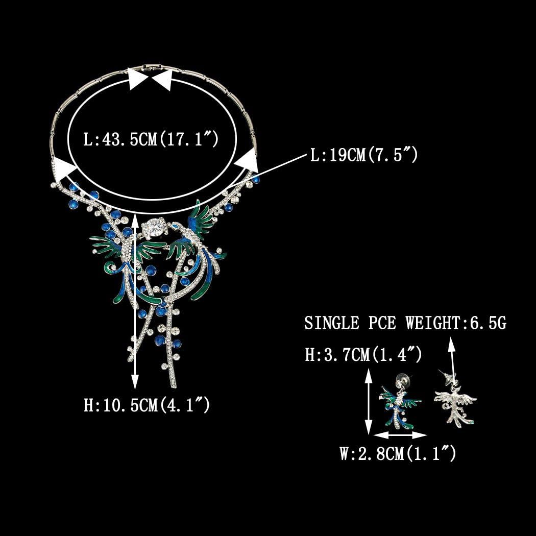 EVER FAITH Austrian Crystal CZ Enamel 2 Phoenix Bird Animal Lover Necklace Earrings Set