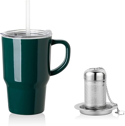 Miniatura 27 de Sweejar Taza infusora de té de porcelana con tapa, taza de té de 16 onzas con coladores para té de hojas sueltas, taza de café apta para microondas
