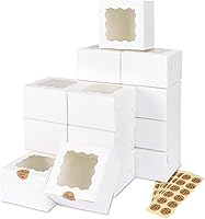 Vista 9 de Moretoes 120 cajas blancas para panadería, cajas de galletas de 4 x 4 x 2.5 pulgadas con ventana para pasteles pequeños, golosinas, donas, dulces