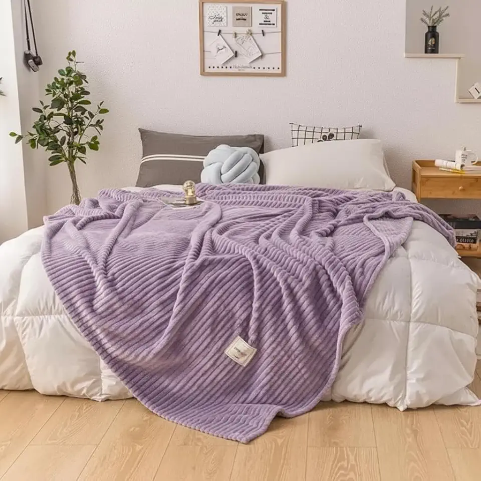 Manta Solteiro Canelada Lilás Lisa Dupla Face Anti-alérgico Macia Premium 9 Cores 100% Hipoalergênico Tecido Inteligente Conforto Superior Não Encolhe Na Lavagem 1,40 m x 2,00 m