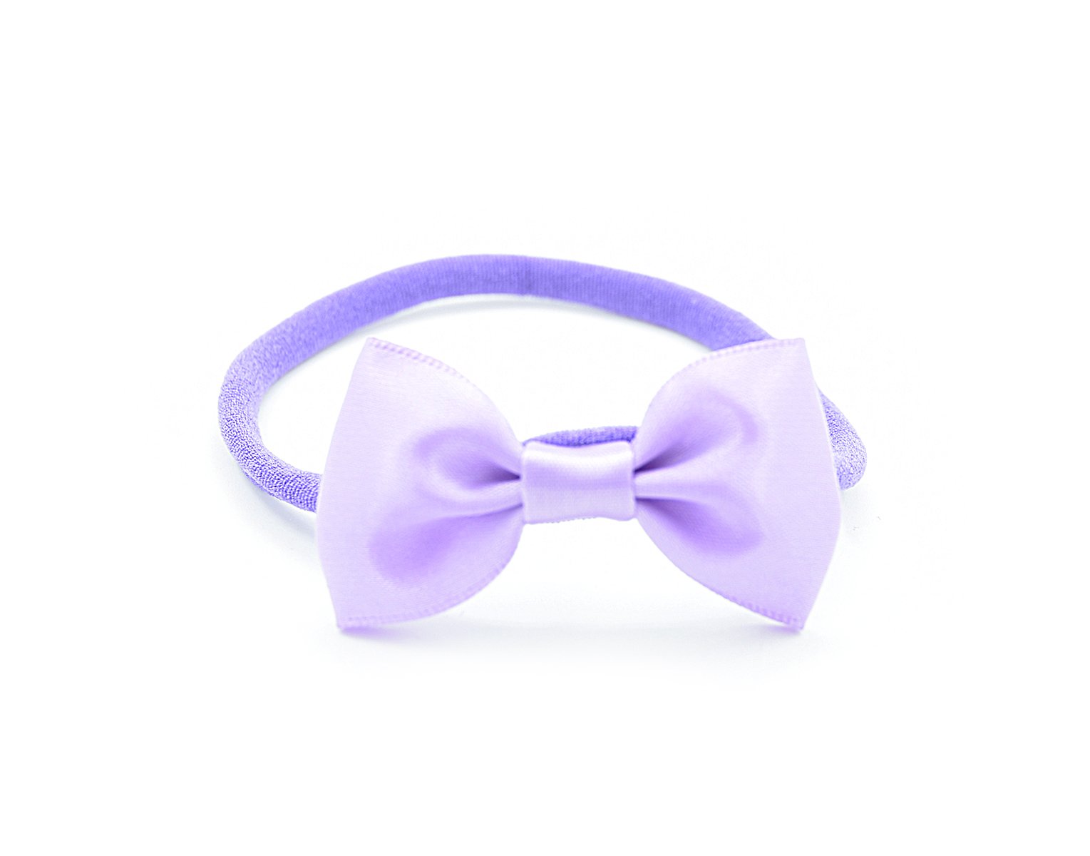 PrettyBoutique Baby Girls Satin Bow Soft Skinny Elastic Nylon Headband Hair Band Accessories (Lilac)