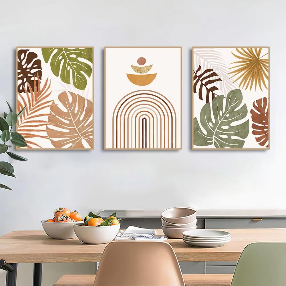 AEFOUU Boho Abstract Aesthetic Canvas Painting Geometric Lines Wall Art Leaves Desert Bottles Posters Prints Home Decoration Mural(60x80cm/24x32in/Frameless)