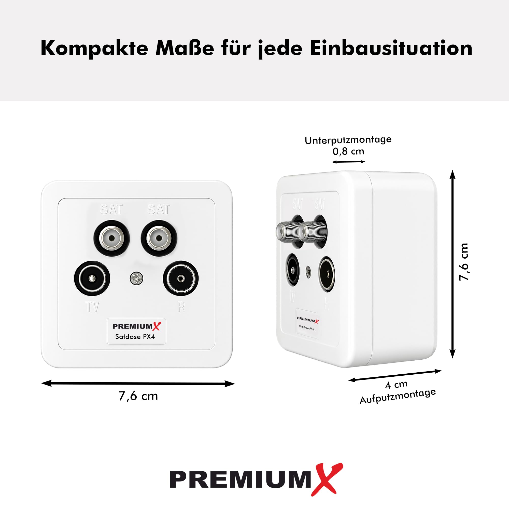PremiumX PX4 puszka satelitarna, 4-krotna, Twin puszka antenowa Class A Sat 2 x satelitarna 1 x radio 1 x TV natynkowa