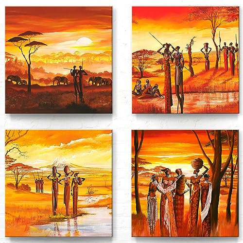 Mia Morro - Afrika - Schöne Leinwandbilder im 4er-Bilderset C - 3...