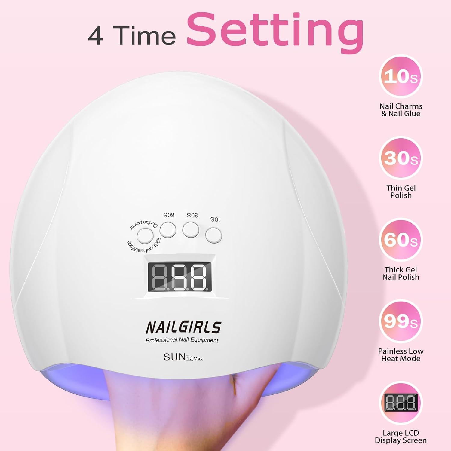 NAILGIRLS UV LED Nail Lamp, 220W, White, 42 UV+LED Beads, 4 Timer Settings, Auto Sensor, Professional Nail Light Curing, Gel Polish, Salon & Home
