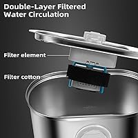 Vista 4 de Cat Water Fountain Stainless Steel 3.2L/108oz Capacity, Automatic Pet Water Dispenser with Quiet Pump, and Dishwasher Safe Design for Cats, Dogs(Cat