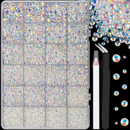 25000 diamantes de imitación de resina con pinzas para manualidades, AB transparente de 2 a 6 mm, tamaños mixtos, gemas sin fijación en caliente, cristales deslumbrantes para manualidades, ropa,