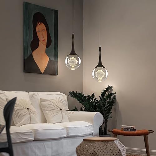 Miniatura 7 de Wanghui Lámpara colgante de luna regulable, lámpara colgante de cristal de 5 W, 3000 K, lámpara colgante de lágrima LED de 4.9 pies, cable