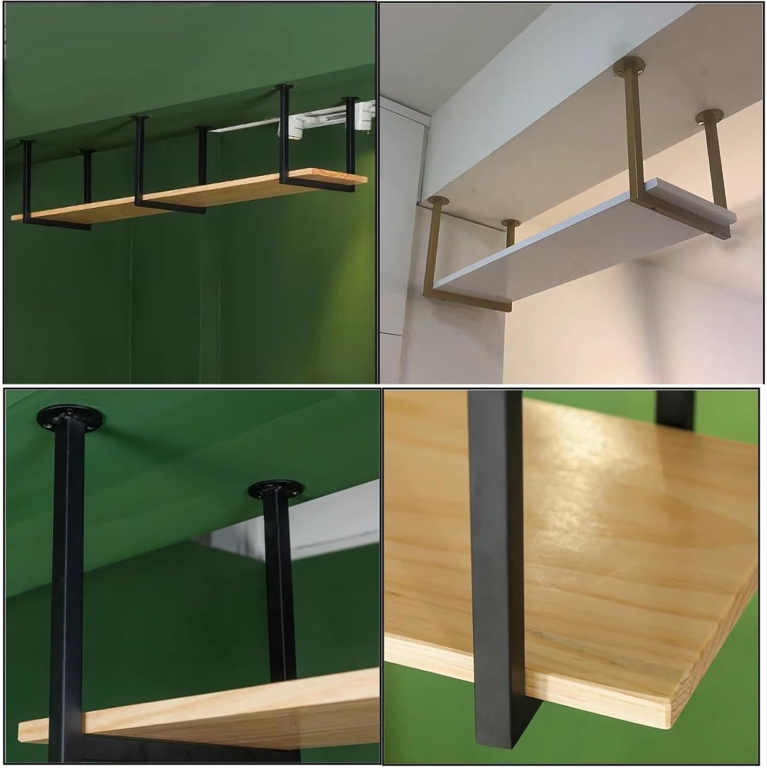 Heavy Duty Ceiling Mount Shelf Bracket (2 Pack) - 30cm x 40cm Black Metal Hanging Shelf Brackets with Screws - Sturdy Support for Home, Garage, or Office Storage