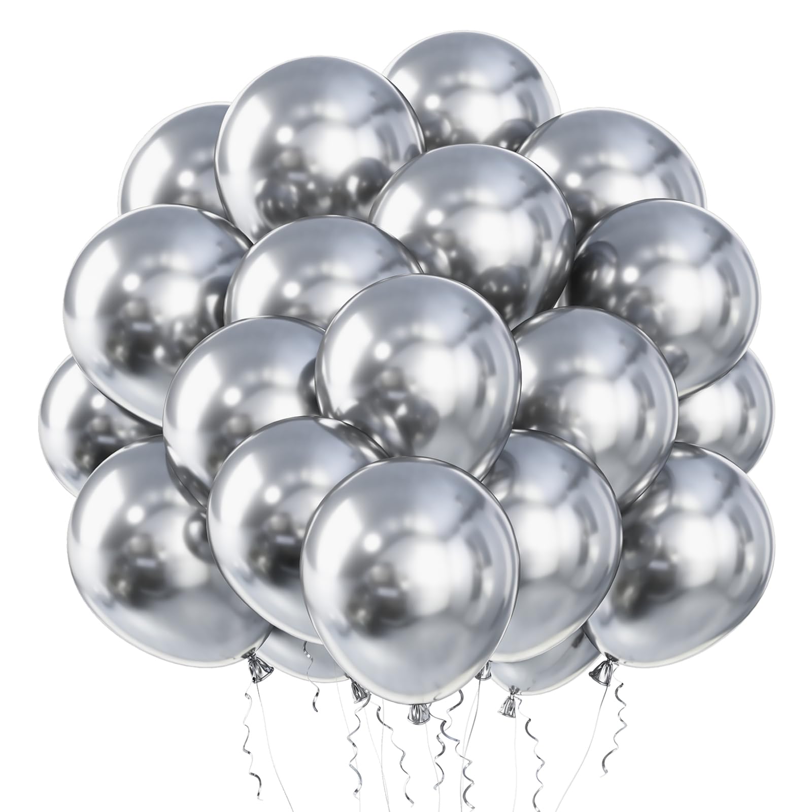 Photo 1 of **3PACK- TWO BLUES 1 SILVER**  RUBFAC 65pcs Metallic Silver Latex Balloons, 12 Inches Helium Silver Party Balloons with Ribbon for Wedding, Birthday, Graduation, Gender Reveal, Prom