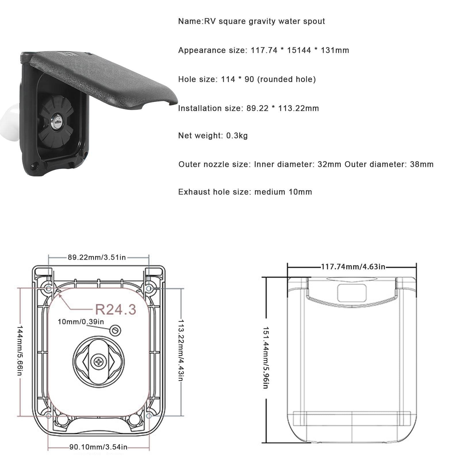 HEYCE Agua la Ciudad para RV | CubierEntrada Agua para vehículos recreativos con Tapa Gravedad magnética Cuadrada | Piezas Repuesto para Sello Superior Camper, Cubierta