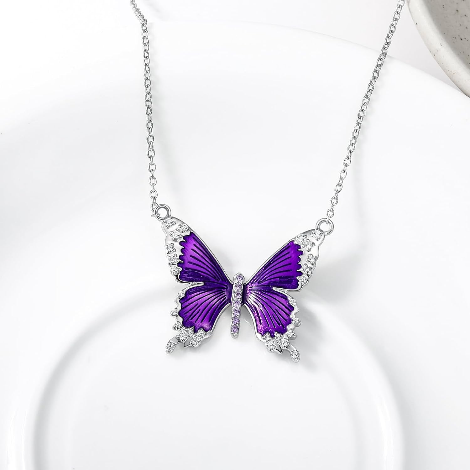Blue/Purple Butterfly Necklace for Women 925 Sterling Silver Moissanite Dainty Cute Butterfly Pendant Necklace Butterfly Charm Jewelry Gift for Her - Image 3