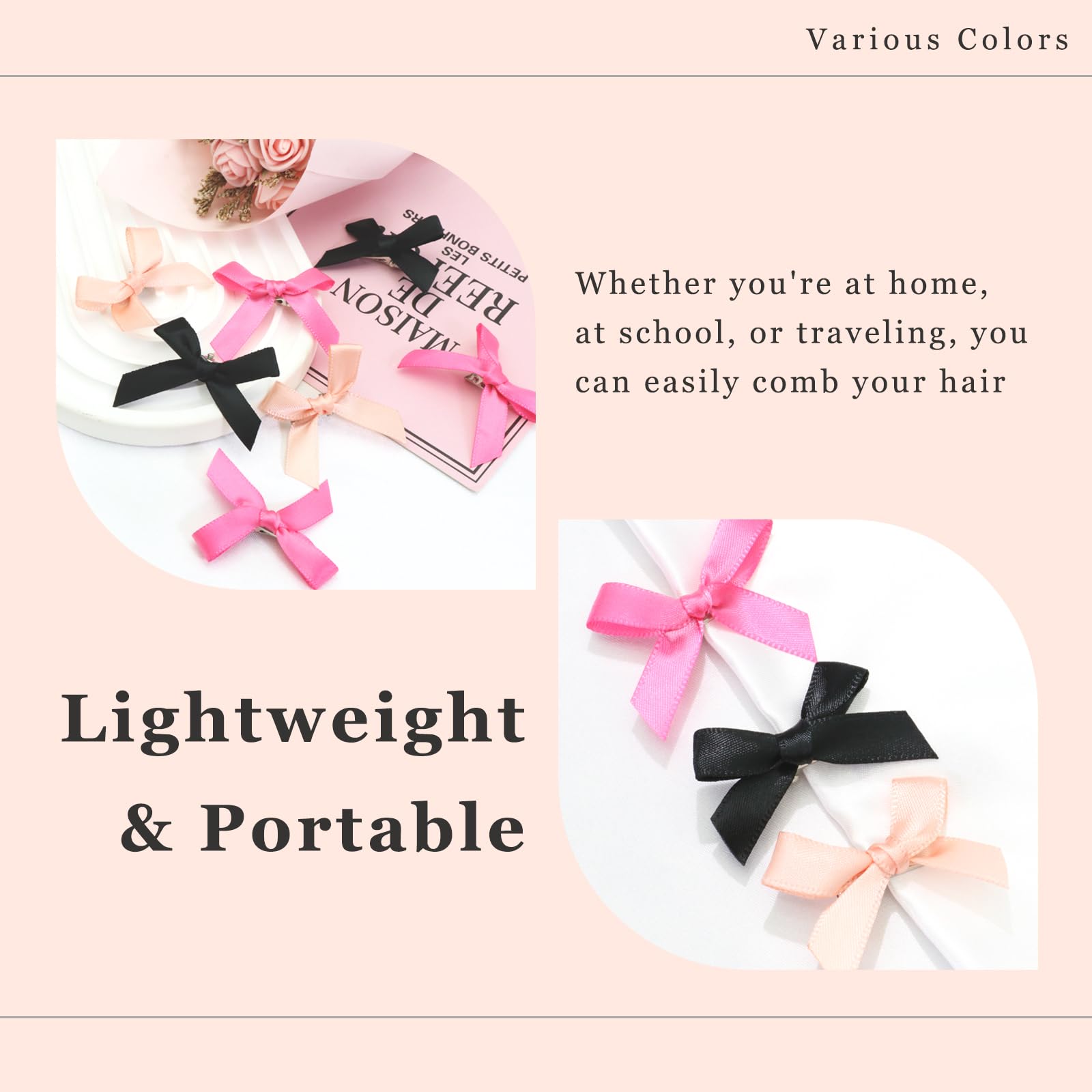30 fermagli per capelli con fiocco in 3 colori, mini fiocchi per capelli kawaii, fermagli per capelli in raso nero rosa, accessori per capelli per donne e ragazze