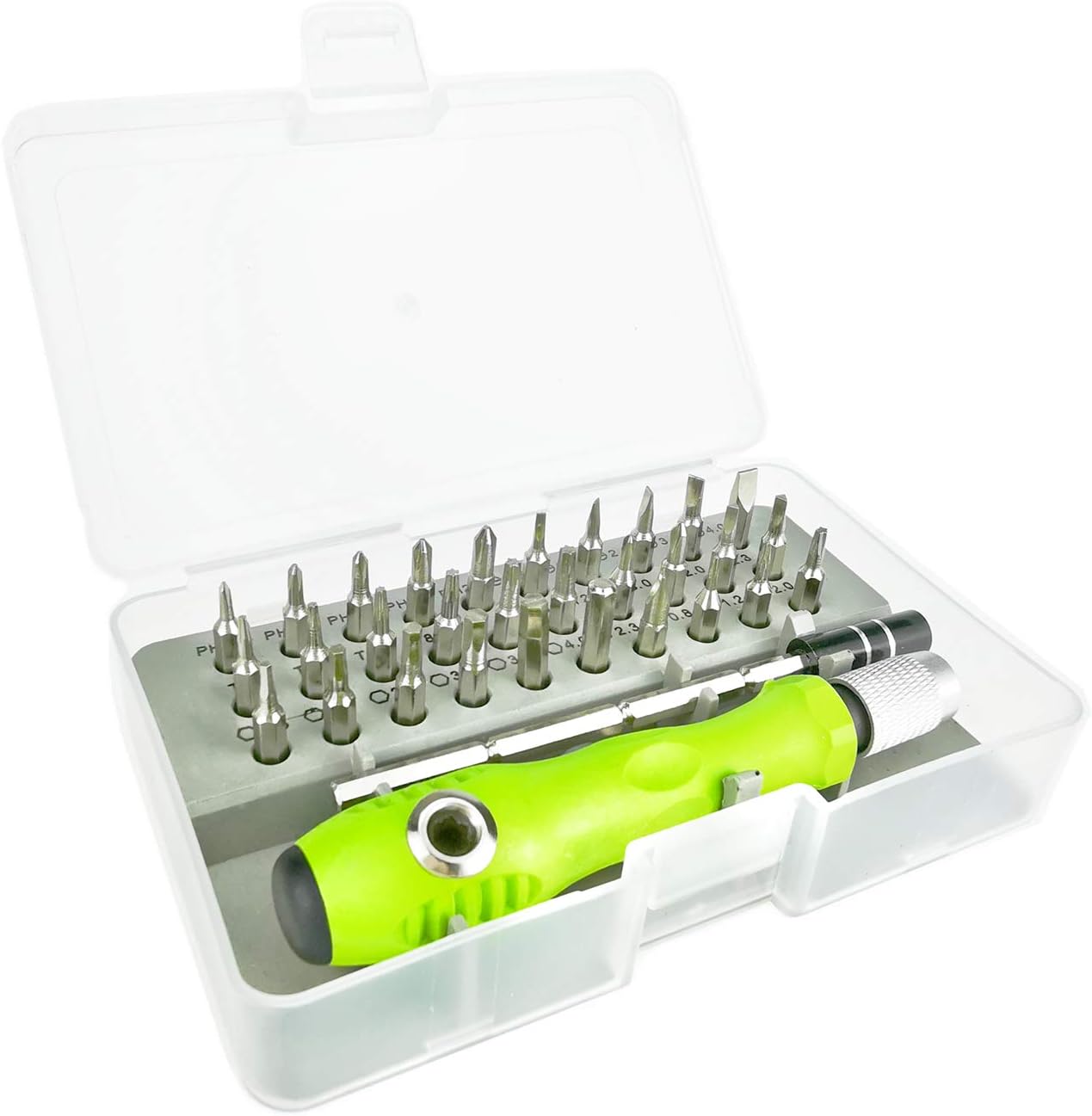 32 in 1 Small Screwdriver Set, precision screwdriver set with extension rod, replaceable screwdriver bit, Tiny Repair Tool Kit for Glasses, Watch, Phone, Mac, IPad and More (Green)