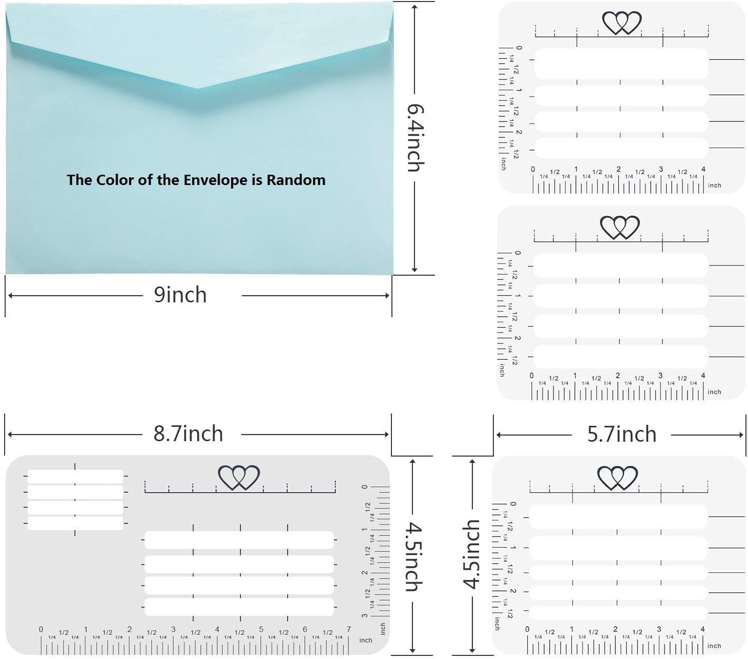 7 Pieces Envelope Addressing Guide 4 Style Addressing Stencil Templates for Envelopes with 2 Size Brush Pens, Making Thank You Card, Festival Cards, Wedding Invitations, Party Invitations