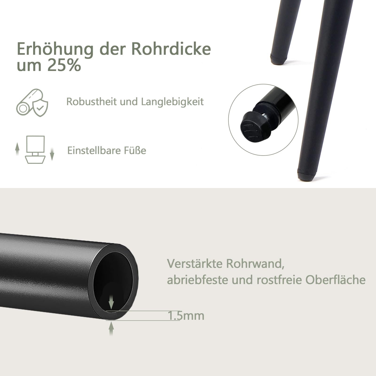 YOUTASTE Esszimmerstühle 2er Set, Kunstleder & Lehne, Küchenstühle Khaki | Bequemer Polsterstuhl mit Metallbeine, Fischschwanz-Design, Essstühle für Esszimmer, Küche, Wohnzimmer