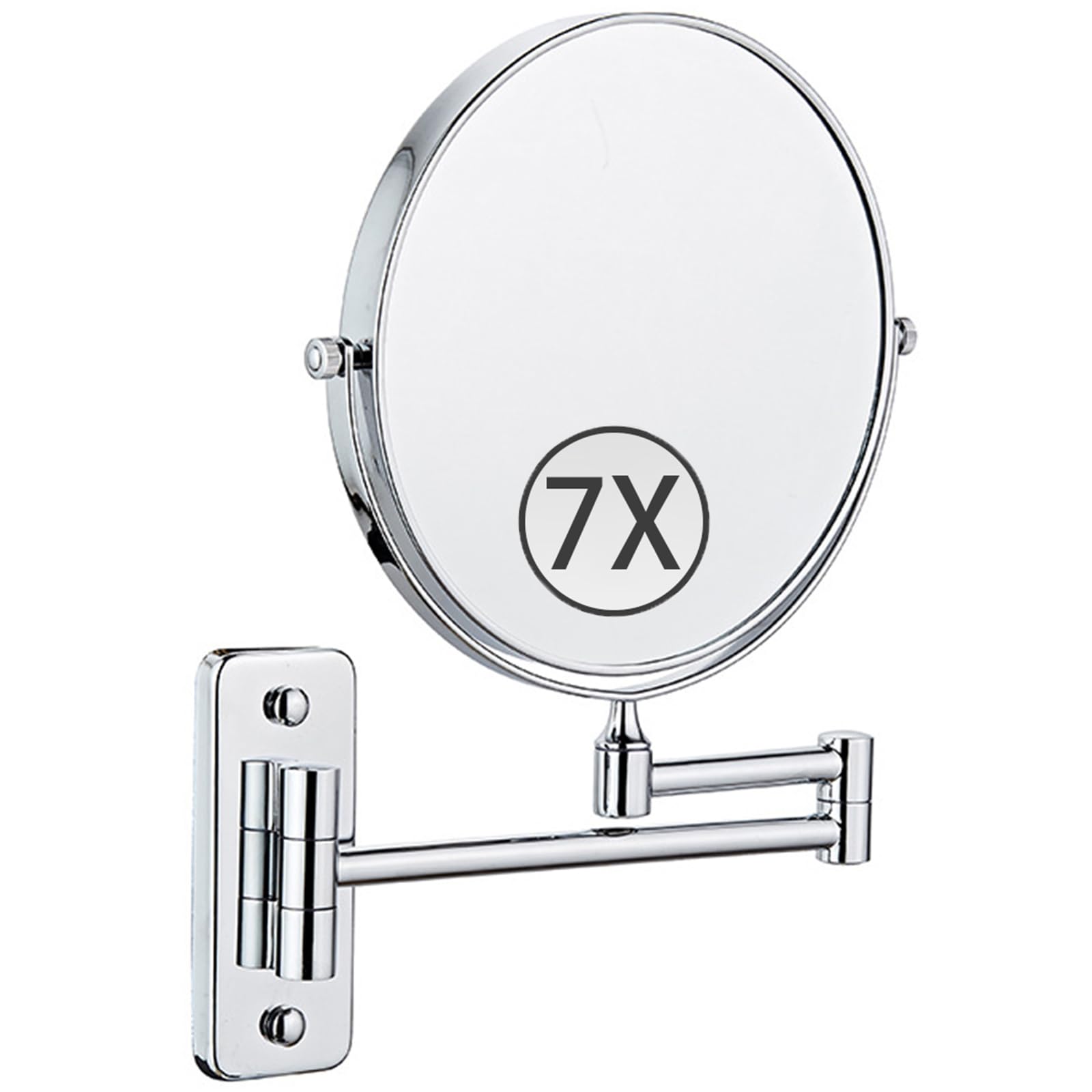SXFSDOU 8" Wall Mounted Makeup Mirror with Magnification, Double Sided Magnifying Mirror, Rotatable Extendable Bathroom Shaving Vanity Mirror,Chrome,7X