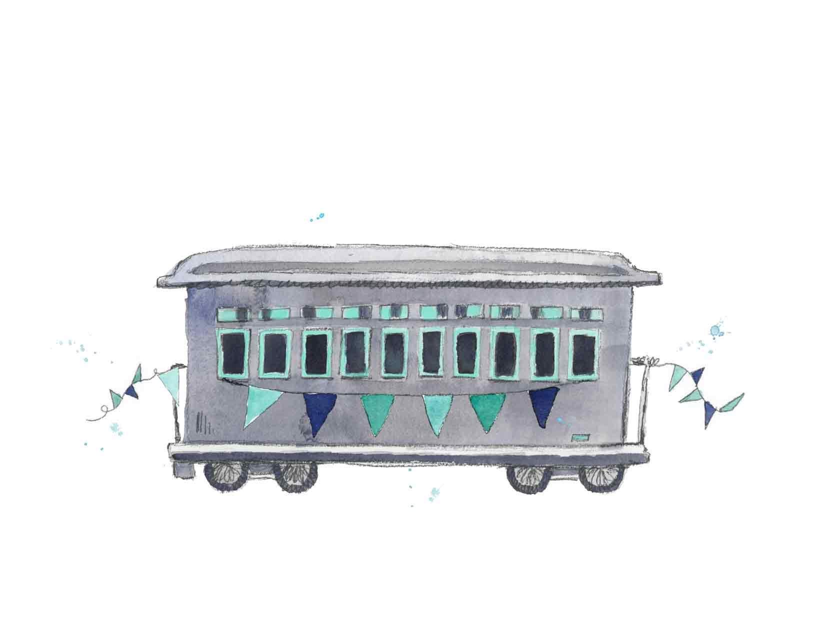 Nursery Wall Decor | Navy Gray Mint Rail Car, Train Wall Art Print for Kids Room | 8.5 x 11 Inch Gallery Quality Fine Art Giclée Print