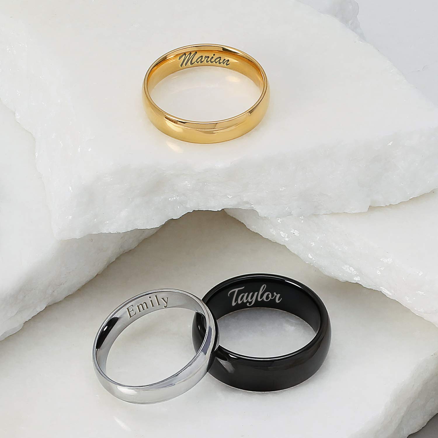 Bling Jewelry Anillo de boda de titanio para parejas, simple y ancho, en forma de cúpula, negro o plateado, para hombres y mujeres, ajuste cómodo, 8MM, talla 5-14