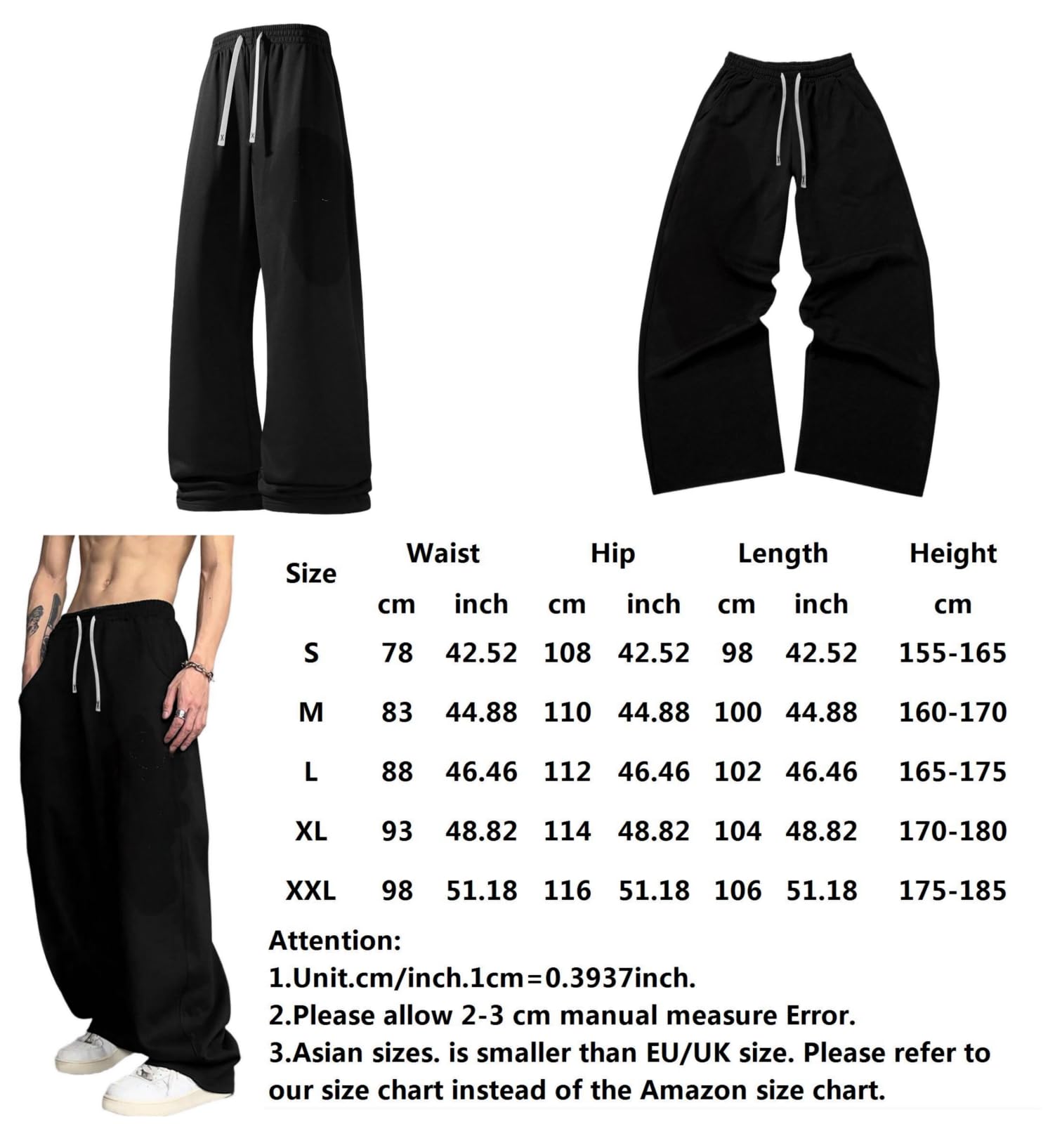 Nero Y2K Pantaloni Tuta Larga Donna Gotico Pantaloni Donna Larghi Baggy Pants Y2K Clothes, con Cinturino Regolabile per Bodybuilding, Viaggi e Feste