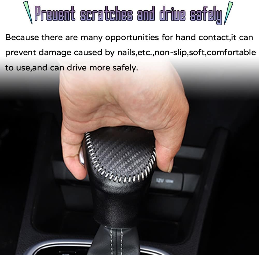 Custom Interior Accessories for Telluride 2020-2023 Soul Sorento Seltos Forte Carnival Leather Automatic Gear Shift Knob Cover,Transimission Boots Shift Lever Leather Sheath(Carbon Fiber+Black)
